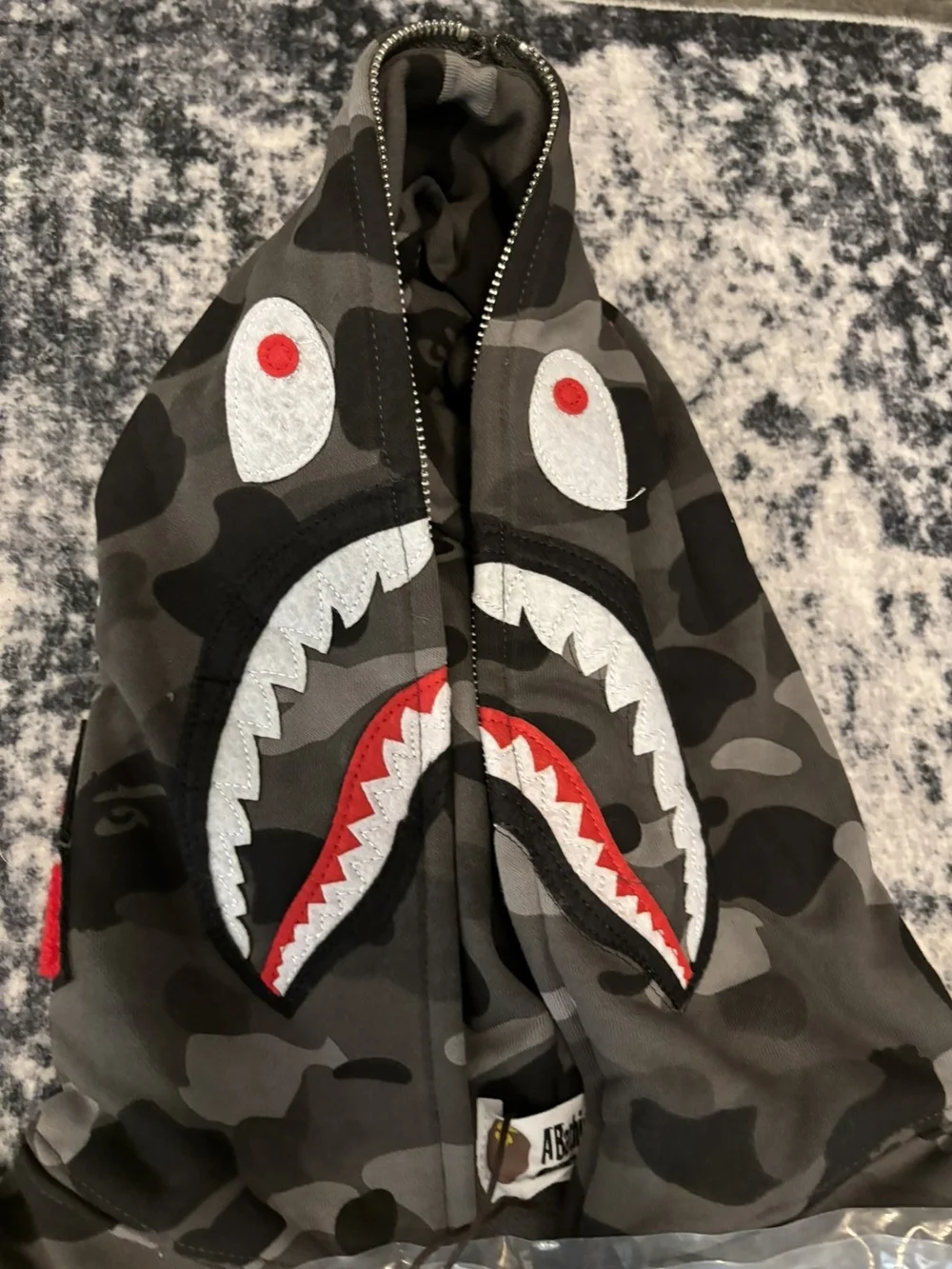 Camo Shark Swimsuit Top with Red Accent